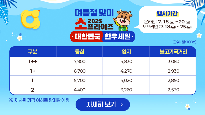 여름철 맞이 2025년 소프라이즈 한우할인행사